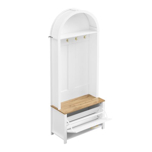 Vestiaire D’entrée Avec Crochets, Étagère Et Rangement à Chaussures, Blanc Et Bois