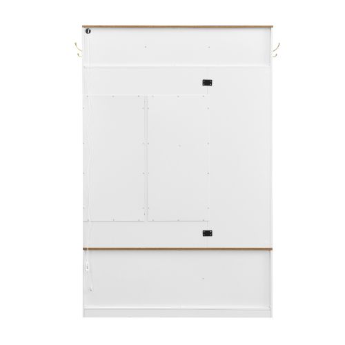 Vestiaire D’entrée Avec Miroir, LED, Crochets, Tiroirs, Portes Et Rangement Chaussures, Blanc