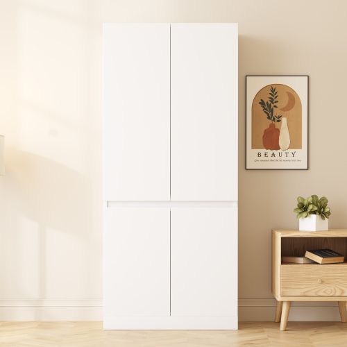 Armoire Adulte à Double Porte 70 X 40 X 170 Cm, Grands Compartiments De Rangement, Blanc