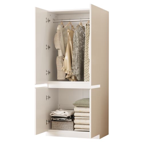 Armoire Adulte à Double Porte 70 X 40 X 170 Cm, Grands Compartiments De Rangement, Blanc