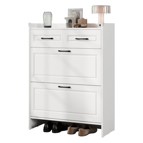 Meuble à Chaussures 80 X 34 X 107,5 Cm, Avec 4 Compartiments Et 1 Tiroir, Blanc