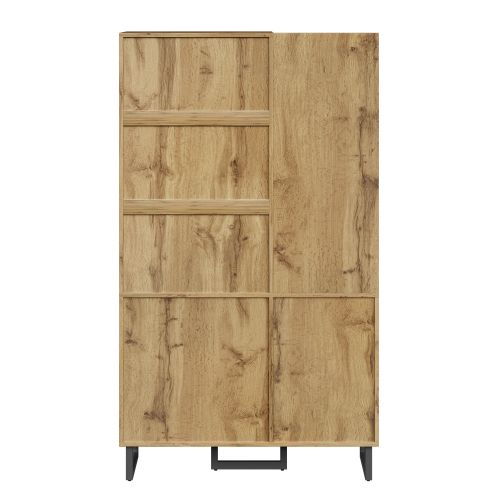 Vestiaire D’entrée Avec Panneaux Rembourrés, Penderie, Porte Et 2 Tiroirs, Noir Et Naturel