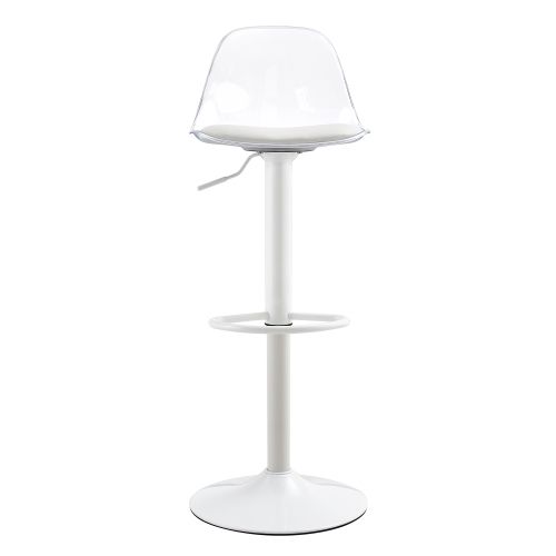 Lot De 2 Tabourets De Bar Réglables, Dossier Transparent, Piètement Métal Blanc, Blanc
