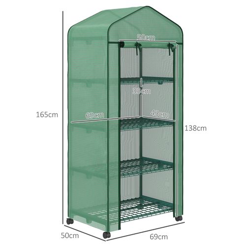Mini Serre De Jardin à Étagères 69x50x165 Cm Acier Et Bâche 140 G/m² Verte