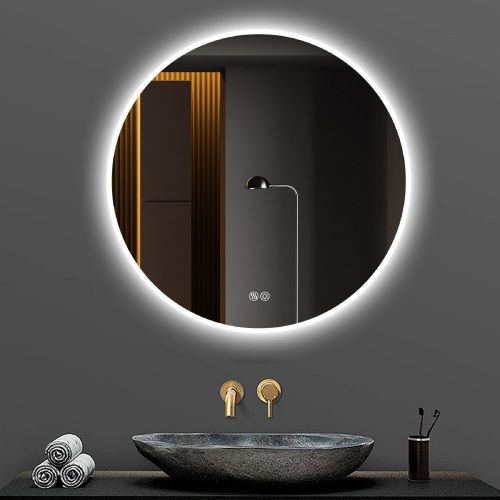 Miroir De Salle De Bain Rond LED 80 Cm Avec Anti-buée Et Lumière Réglable