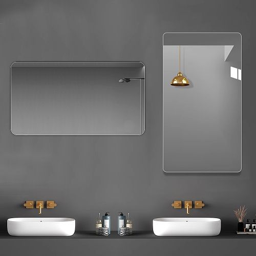 Miroir Mural Salle De Bain 70 X 90 Cm Sans Cadre Angles Arrondis R50 Verre Argenté