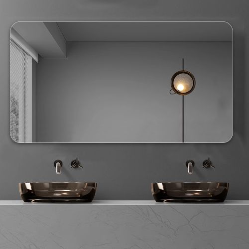 Miroir Mural Salle De Bain 70 X 90 Cm Sans Cadre Angles Arrondis R50 Verre Argenté