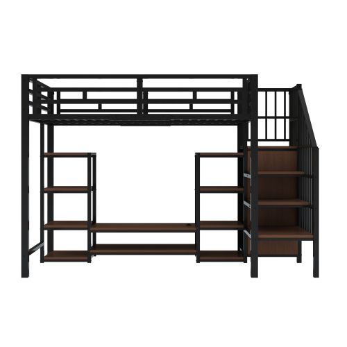 Lit Mezzanine 90x200 Cm Avec Support TV Et Prise Intégrée, En Métal, Noir