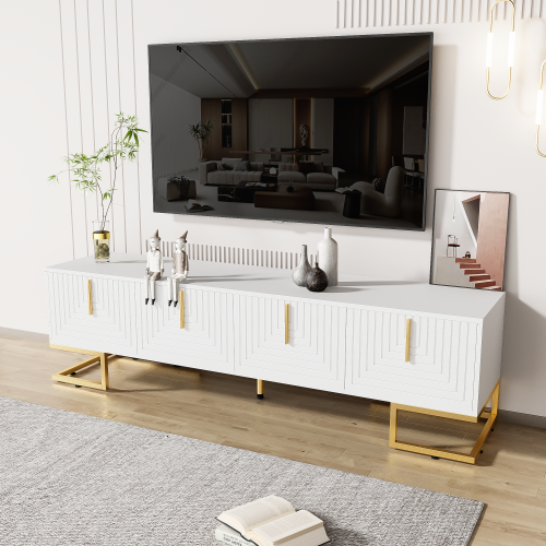 Meuble TV Blanc De 170 Cm, Mat, Avec 4 Portes, Étagères Intégrées