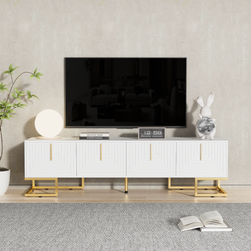 Meuble TV Blanc De 170 Cm, Mat, Avec 4 Portes, Étagères Intégrées