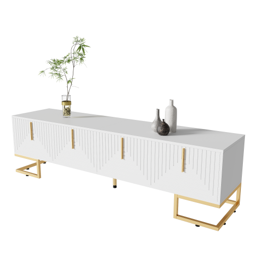 Meuble TV Blanc De 170 Cm, Mat, Avec 4 Portes, Étagères Intégrées