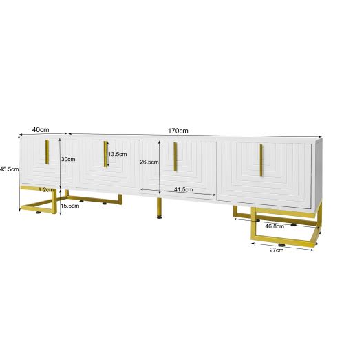 Meuble TV Blanc De 170 Cm, Mat, Avec 4 Portes, Étagères Intégrées