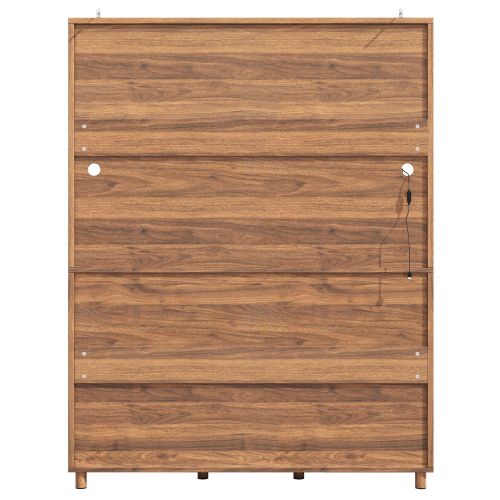 Buffet Haut 120x40x185 Cm Avec Éclairage LED Pilotable, Étagère Intégrée, Noyer