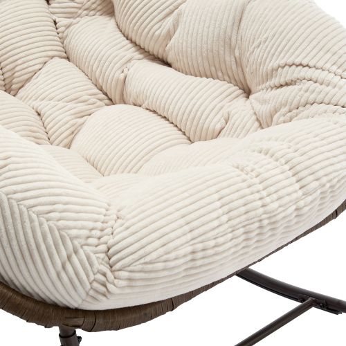 Fauteuil à Bascule En Rotin Synthétique, Structure Acier, Coussin Rembourré, Blanc