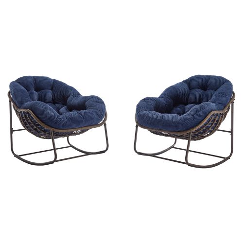 Fauteuil à Bascule En Rotin Synthétique, Cadre Acier, Grand Format, Bleu Marine