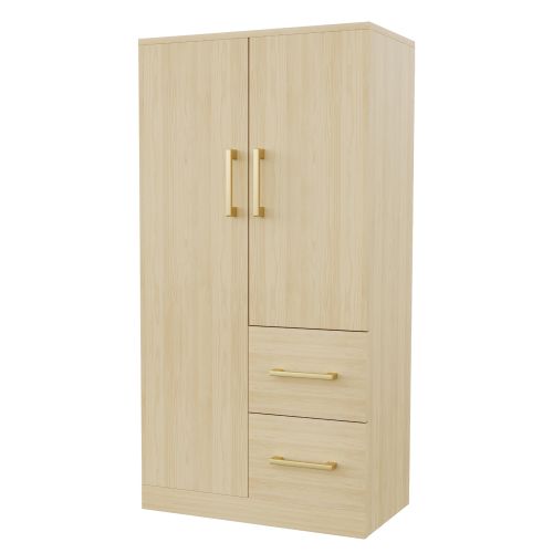 Armoire Enfant à Double Porte 70 X 40 X 135 Cm, 2 Tiroirs, Couleur Bois Naturel