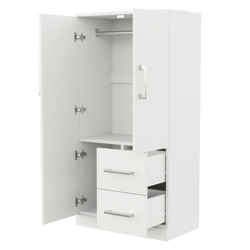 Armoire Enfant à Double Porte 70 X 40 X 135 Cm, 2 Tiroirs, Blanc