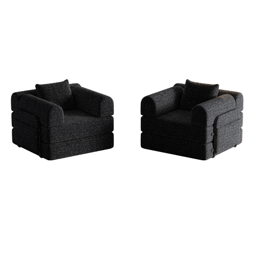 Canapé Convertible 1 Place En Chenille Noir Avec Rangement D'accoudoir Et Armature Acier