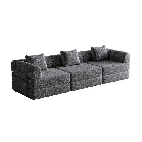 Canapé Convertible 1 Place En Chenille Gris Avec Rangement Dans L'accoudoir Et Cadre Acier