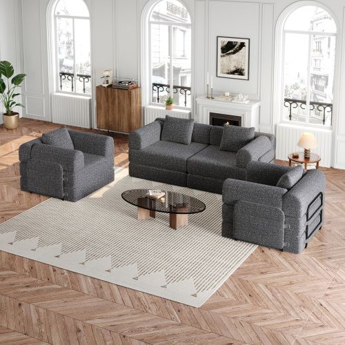 Canapé Convertible 1 Place Avec Rangement D'accoudoir En Chenille Gris