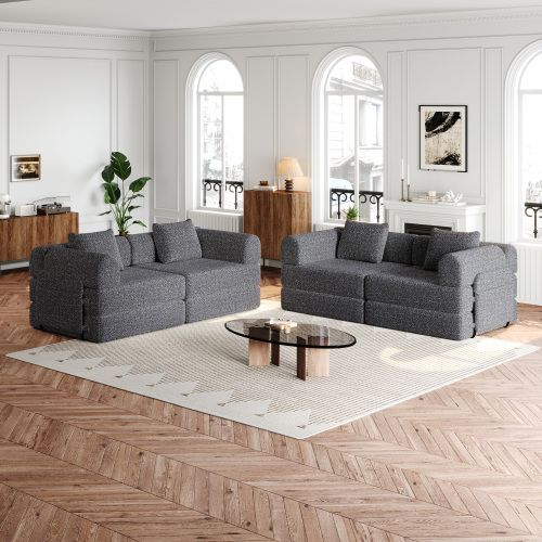 Canapé Convertible 1 Place Avec Rangement D'accoudoir En Chenille Gris