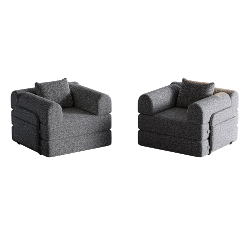 Canapé Convertible 1 Place En Chenille Gris Avec Rangement Dans L'accoudoir Et Armature Acier