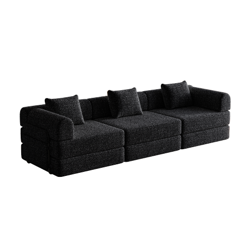 Canapé Convertible 1 Place En Chenille Noir Avec Rangement D'accoudoir Et Structure Acier