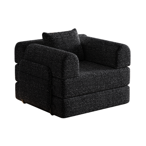 Canapé Convertible 1 Place En Chenille Noire Avec Rangement Accoudoir Et Armature En Acier