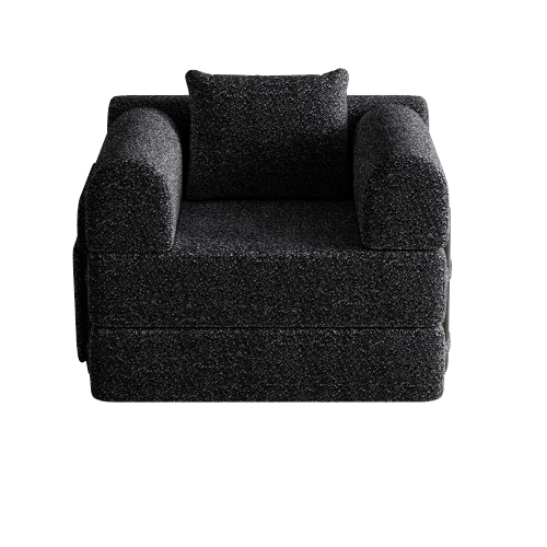 Canapé Convertible 1 Place En Chenille Noire Avec Rangement Accoudoir Et Armature En Acier