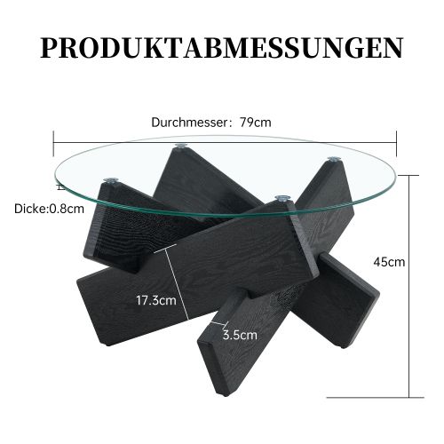 Table Basse Ronde En Mdf Et Verre Trempé 79 Cm, Finition Bois Noir