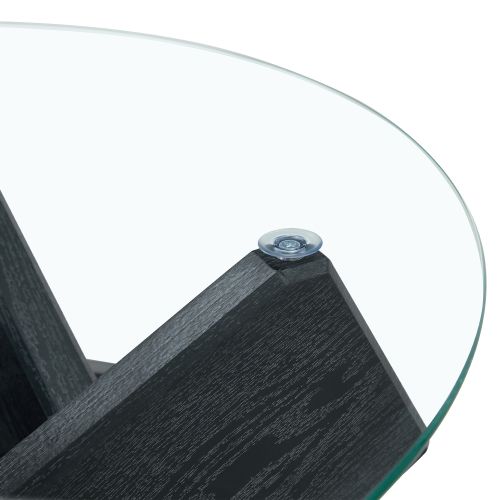 Table Basse Ronde En Mdf Et Verre Trempé 79 Cm, Finition Bois Noir