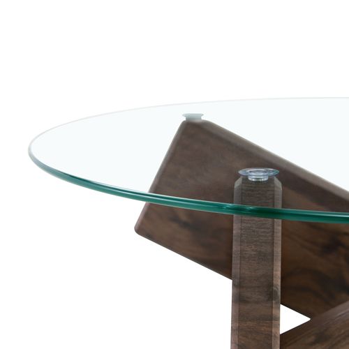 Table Basse Ronde 79 Cm En Mdf Effet Noyer Et Verre Trempé Transparent