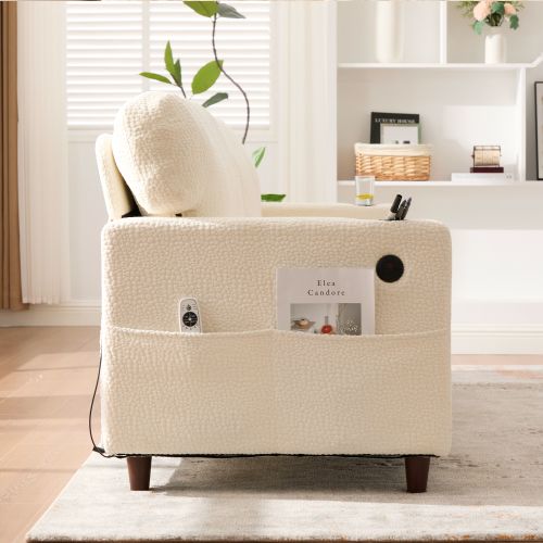 Canapé Droit 2 Places En Chenille Beige Avec Port USB-c, LED, Porte-gobelets Et Poches Latérales