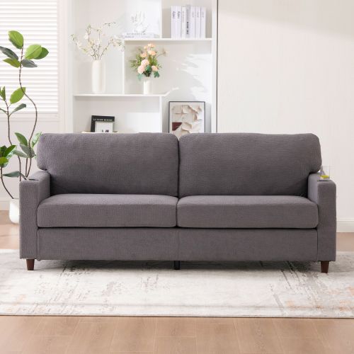 Canapé Droit 2 Places En Chenille Avec Port USB-c, Éclairage LED Et Porte-gobelets