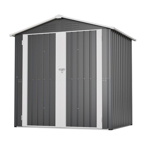 Abri De Jardin En Métal Gris 185 X 142 Cm Avec Base, Ventilation Et Porte Verrouillable