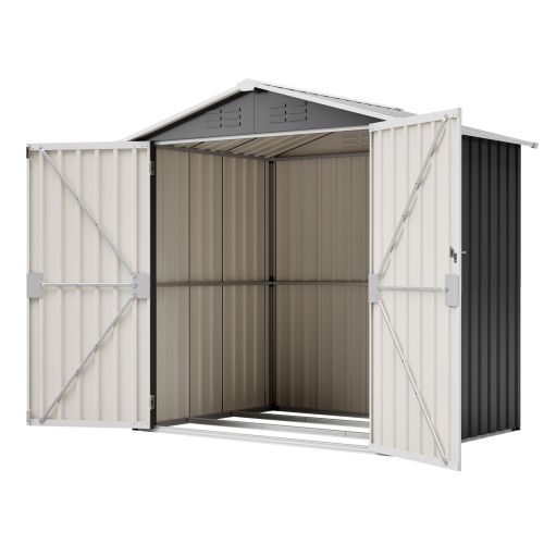 Abri De Jardin En Métal Gris 185 X 142 Cm Avec Base, Ventilation Et Porte Verrouillable