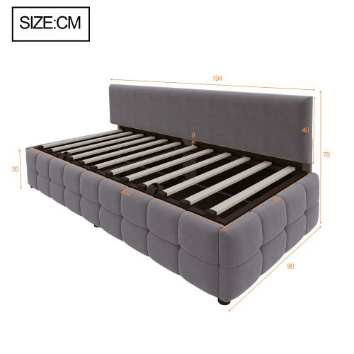 Lit Coffre 90x200 Cm, Avec Tête De Lit Et Sommier à Lattes, En Velours, Gris