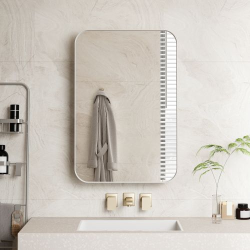 Armoire Miroir Rectangulaire En Métal Et Verre, Blanc