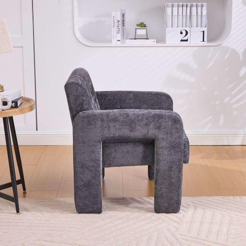 Fauteuil Rembourré En Chenille, Accoudoirs Ergonomiques, Gris