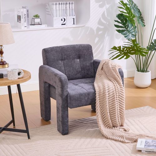 Fauteuil Rembourré En Chenille, Accoudoirs Ergonomiques, Gris