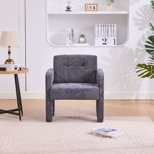 Fauteuil Rembourré En Chenille, Accoudoirs Ergonomiques, Gris