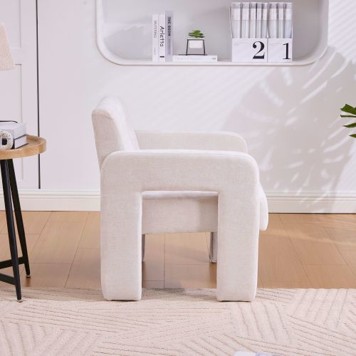 Fauteuil Rembourré En Chenille, Assise Rembourrée, Beige