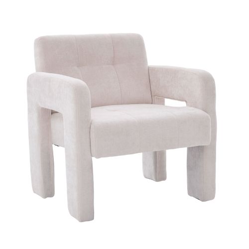 Fauteuil Rembourré En Chenille, Assise Rembourrée, Beige