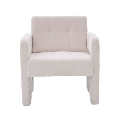 Fauteuil Rembourré En Chenille, Assise Rembourrée, Beige