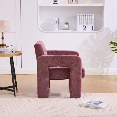 Fauteuil En Chenille, Assise Rembourrée, Rouge Bordeaux