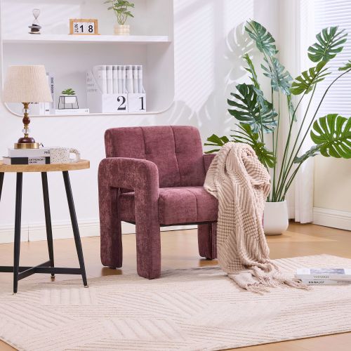 Fauteuil En Chenille, Assise Rembourrée, Rouge Bordeaux