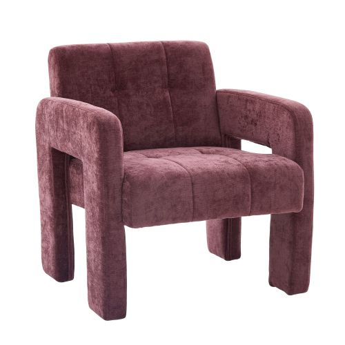Fauteuil En Chenille, Assise Rembourrée, Rouge Bordeaux