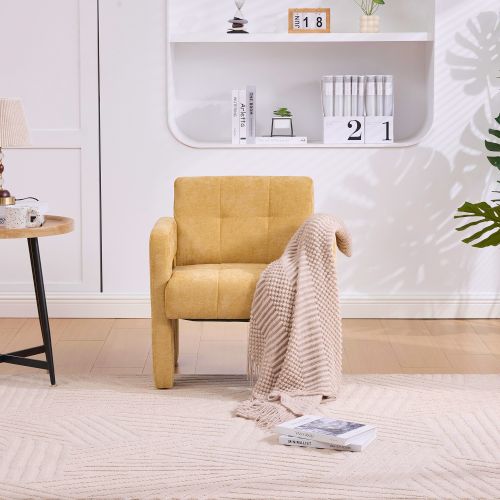 Fauteuil En Chenille, Assise Rembourrée, Jaune Moutarde
