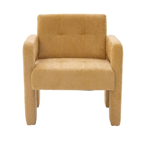 Fauteuil En Chenille, Assise Rembourrée, Jaune Moutarde