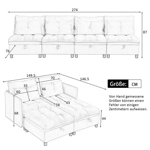 Canapé Convertible Modulaire 4 Places Avec Rangements Sous Assise Et Tissu Chenille Gris
